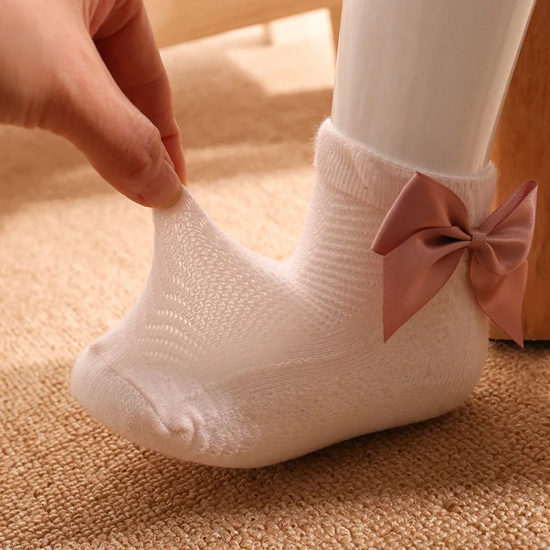Summer Cute Mesh Thin Baby Little Girl Socks Kid Cotton Breathable Bow Princess Lace Ruffle Frilly Solid Color Stripe Stuff
