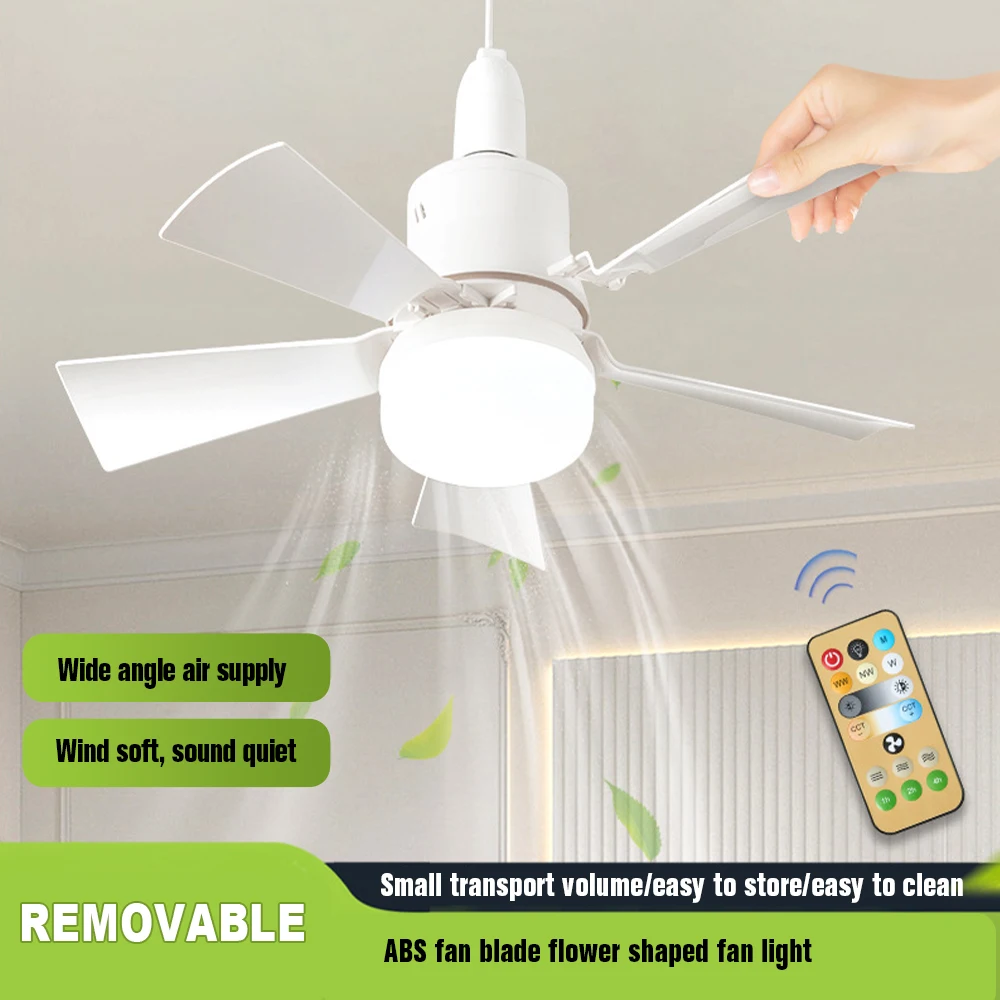 2-IN-1 Portable Ceiling Fan Light with Remote Control Multi-functional Flower-shaped Fan Light Wide Angle Air Supply