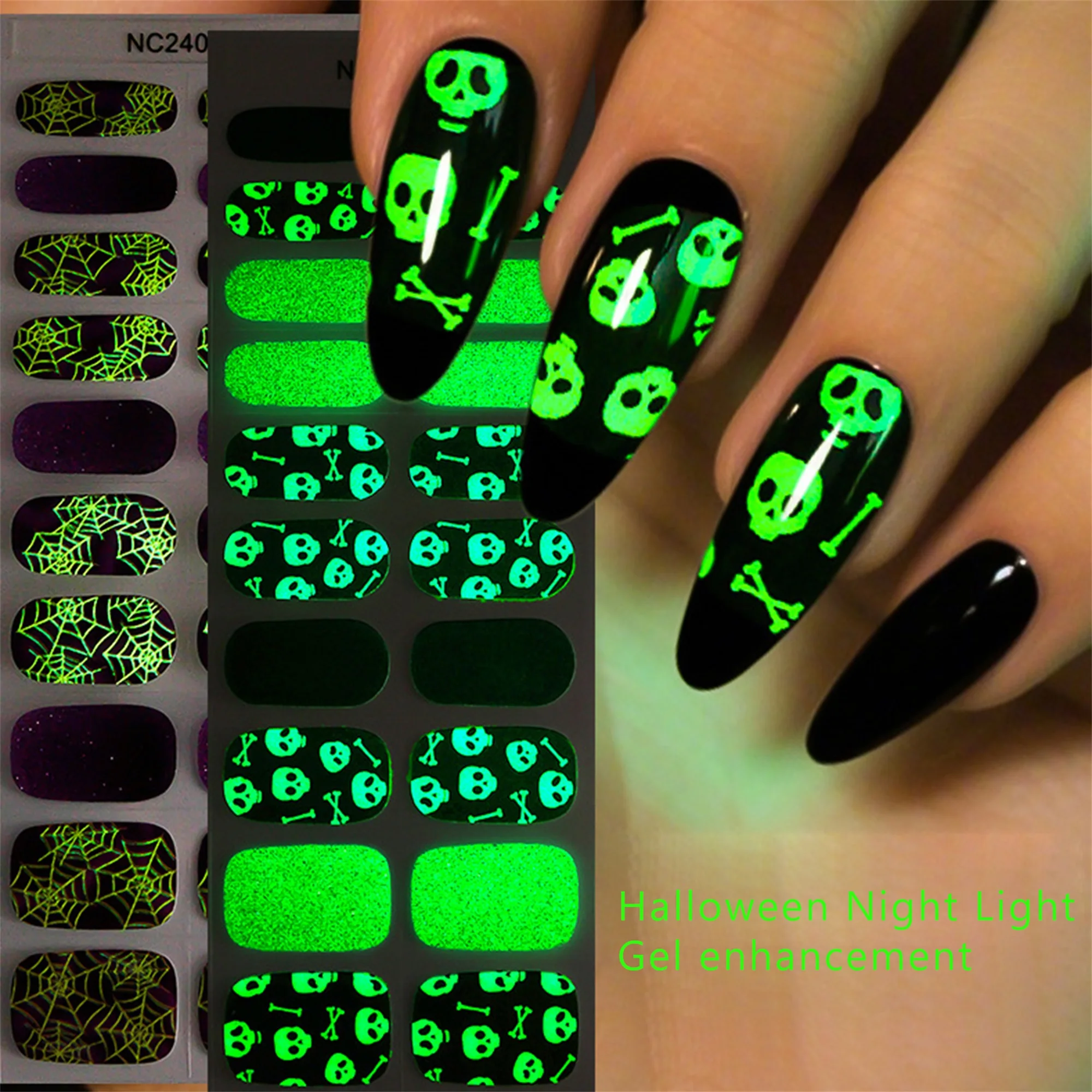 

Halloween Nail Art Stickers Set with Glow in the Dark Skulls Spiders and Webs - 20 Pieces for DIY Manicures and Creative Nails