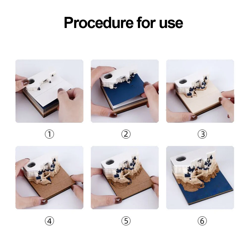 3D ปฏิทินตั้งโต๊ะ MeMO Pad ปราสาท DIY กระดาษแกะสลัก Artsy Pads 3D Non-Sticky Note Pad สําหรับสํานักงาน/บ้าน DIY ของขวัญสร้างสรรค์