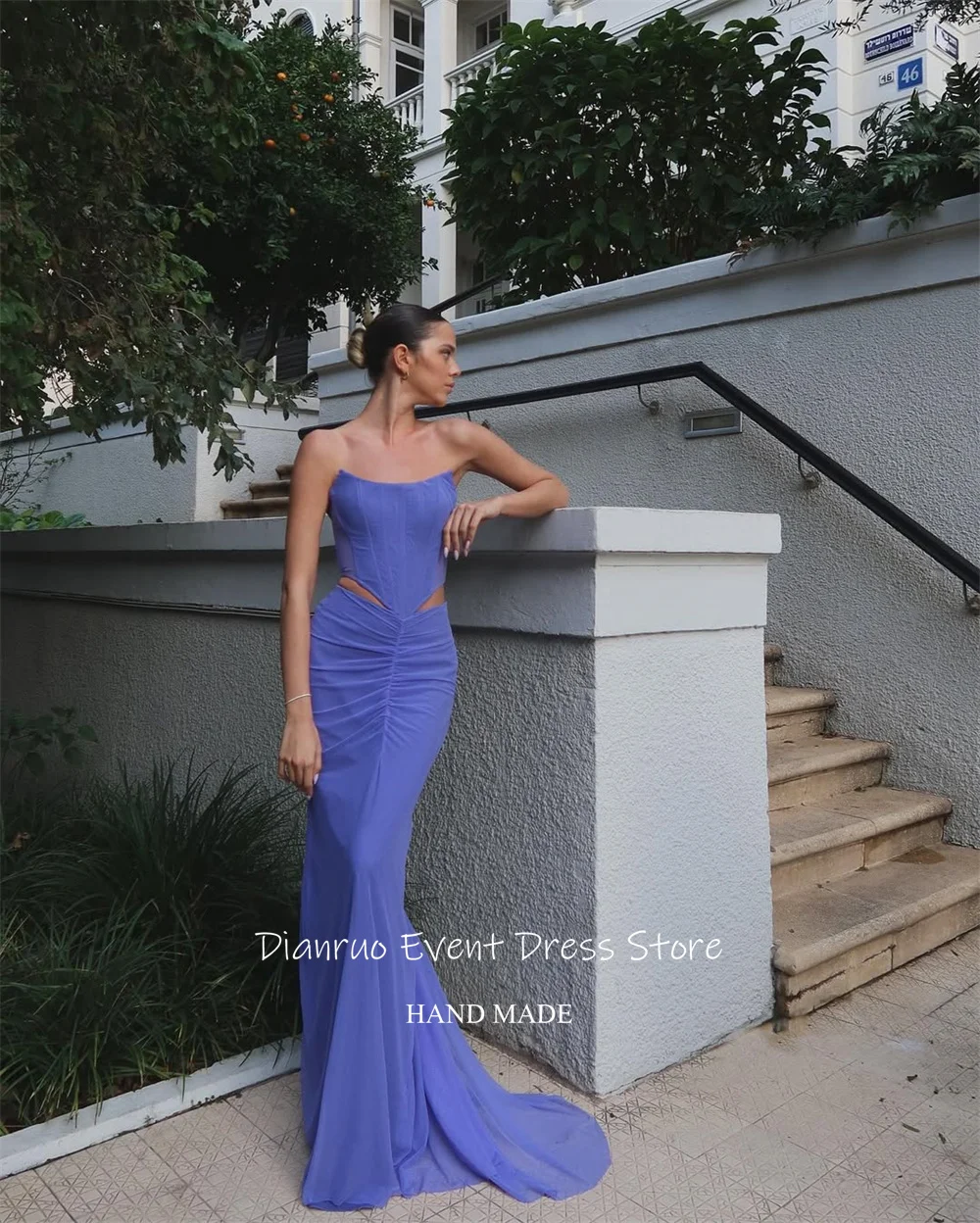 Dianruo เสน่ห์ Strapless Mermaid ชุดราตรีชีฟองยาวอย่างเป็นทางการ Gowns ตัด Vestidos Elegantes Mujer ที่กําหนดเอง