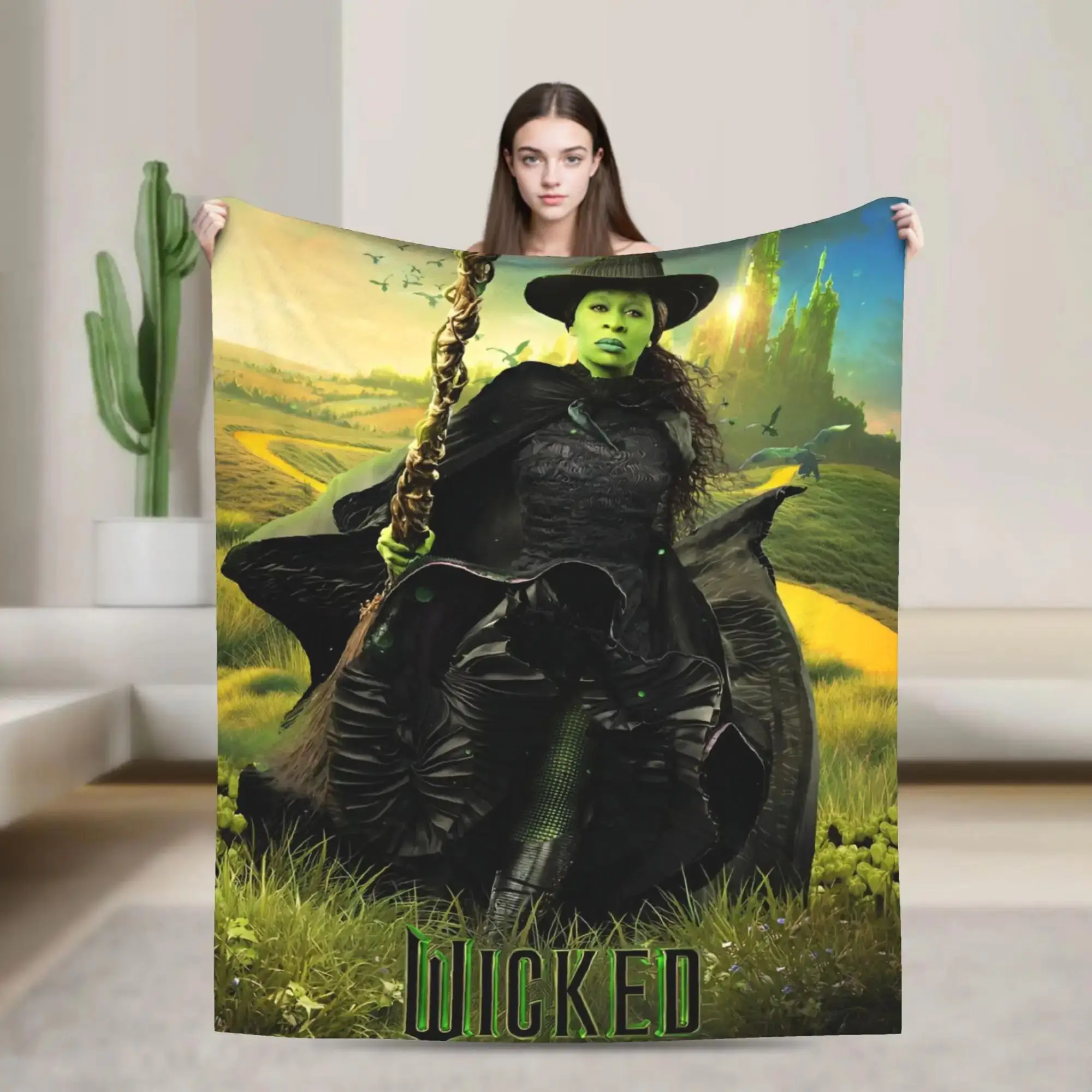 

Soft Flannel Throw Blanket Featuring Wicked Elphaba Glinda Design for Travel Home Decor Sofa Bed Cover