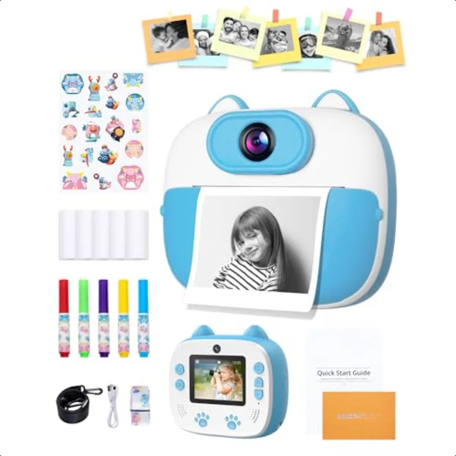 

Instant Print Camera for Digital Camera for with Print Paper with 1080P 2 Inch Color Screen Selfie Video for 312 Blue