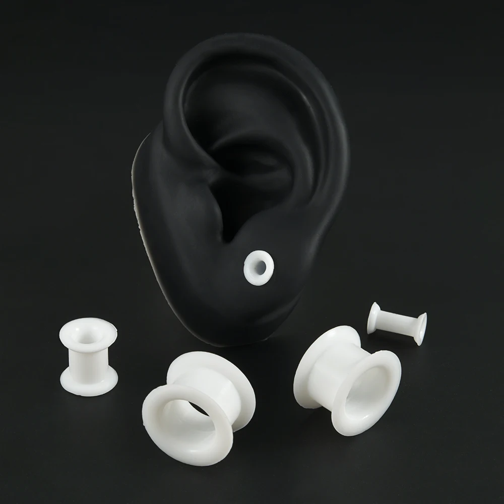 PAIR- Silicone Flexible Double Flared Ear Plugs Hollow Ear Flesh Tunnel Plug Ear Gauge Stretchers Piercing Jewelry 3mm-50mm