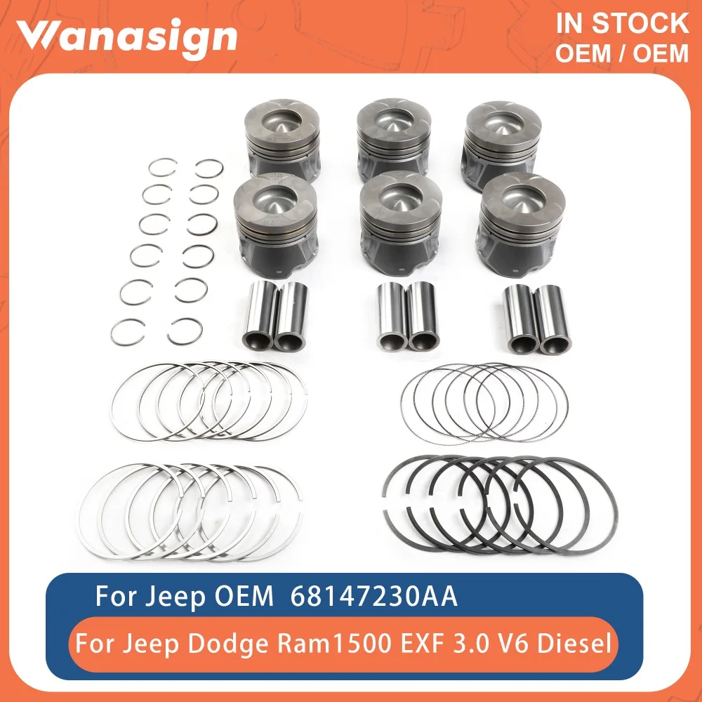 

Engine 6X Piston With Ring Set Oversize 0.5 Fit 3.0 L For Jeep Grand Cherokee EXF RAM 1500 L630 A630 3.0L V6 Diesel 68147230AA