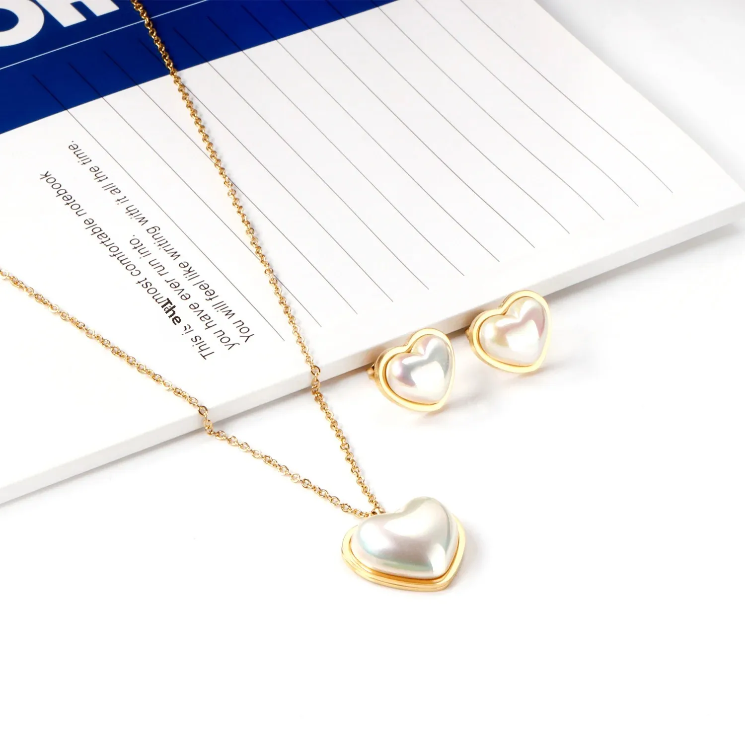 LUXUSTEEL Heart shaped Imitaiton Pearl Pendants Necklace Earring Sets For Women Girl Stainless Steel Chain Necklace Jewelry Gift