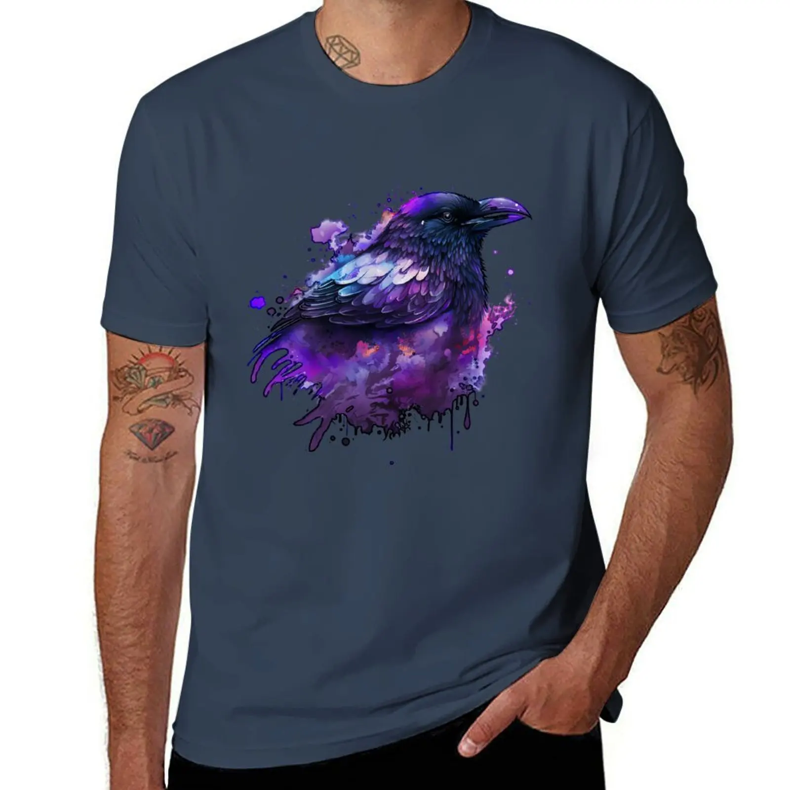 Vivid Stylized Painted Purple Magical Raven / Blackbird / Crow T-Shirt Durable Work Wear T-Shirt