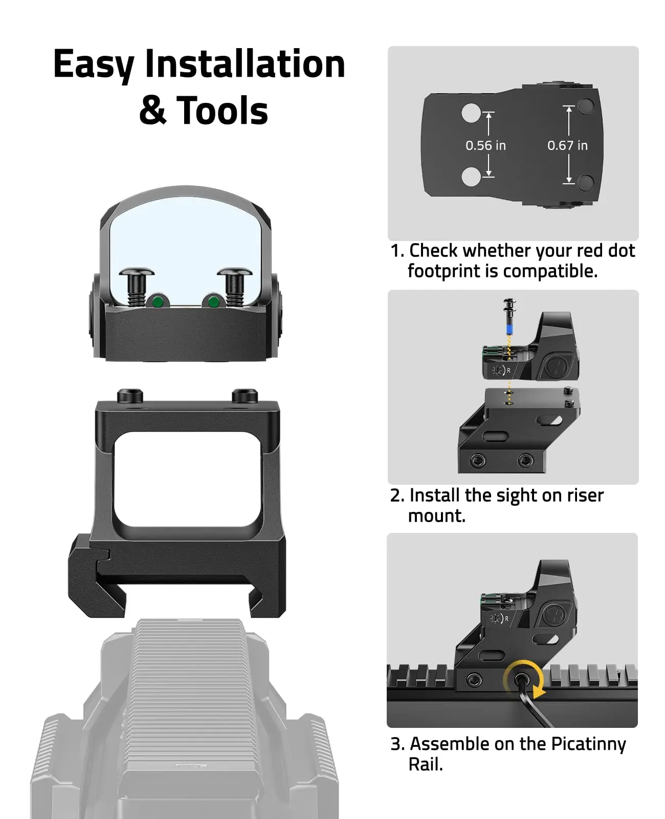 CVLIFE Red Dot Riser Mount for RMS/RMSC Footprint Cut Reflex Sight Mounting Kit Optic Riser Plate for Picatinny Rail 21MM / 23MM