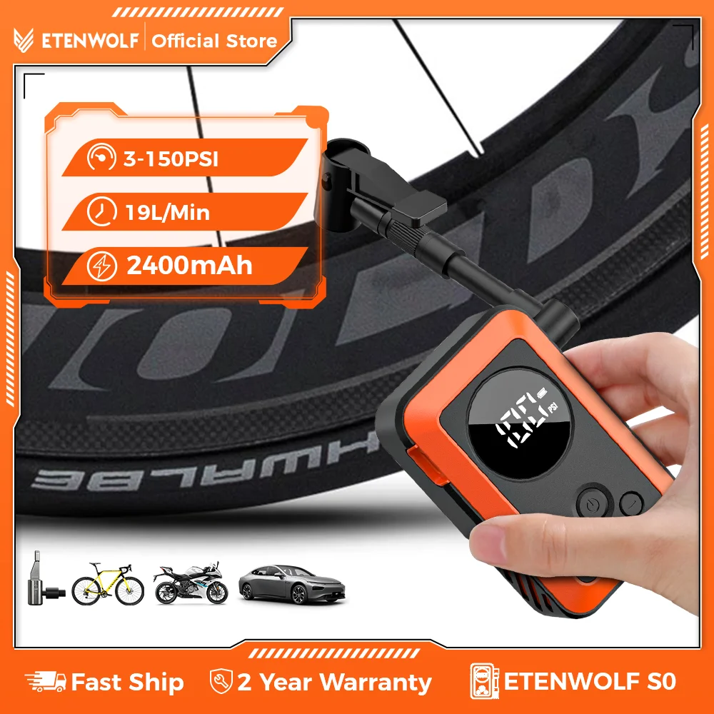 ETENWOLF S0 Mini-Elektrofahrradpumpe, 2400 mAh Akku mit Display, 150 PSI …