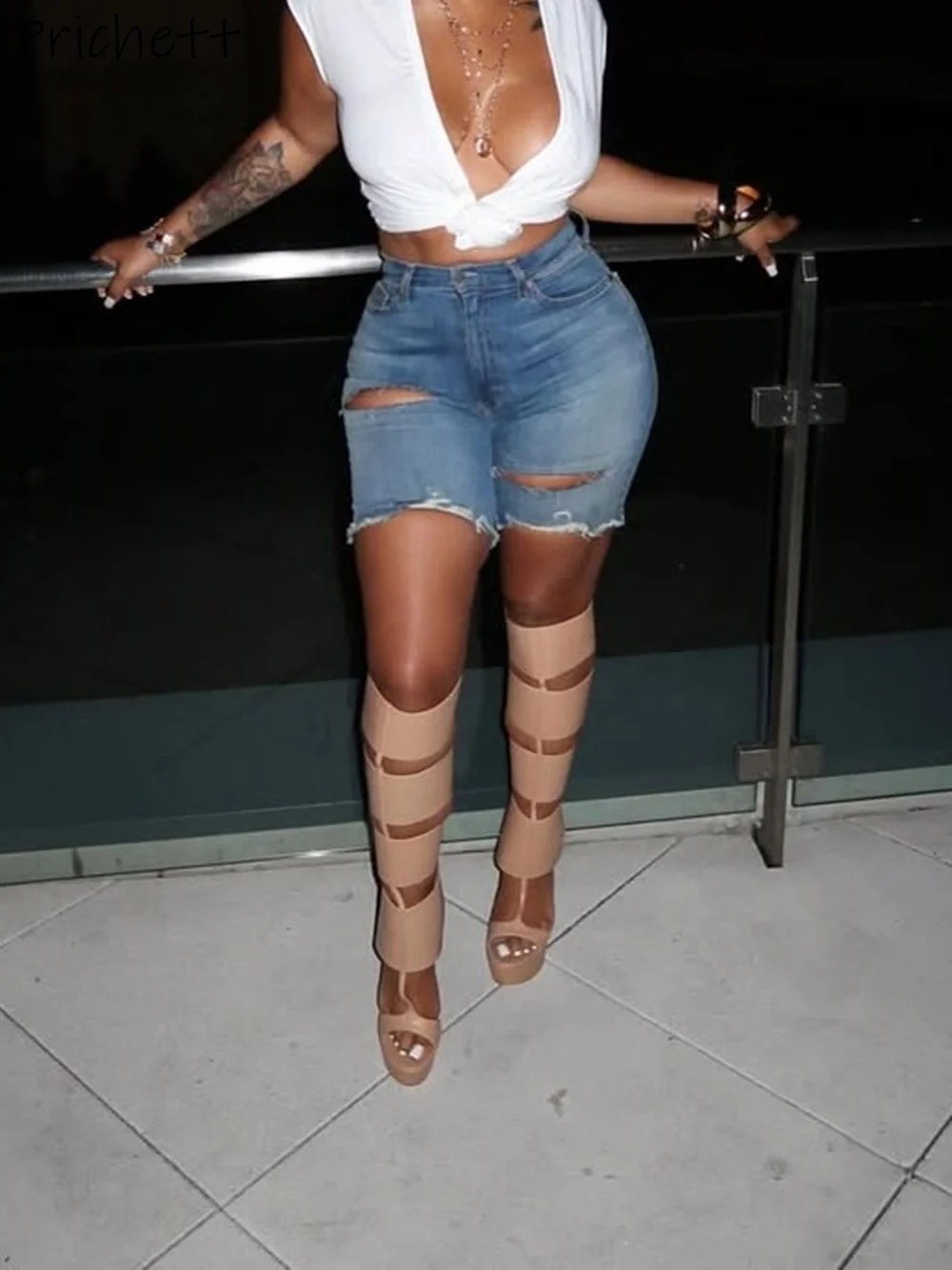 Black Leather Sandals Boots Hollow Platform Peep Toe High Heels Back Zipper Shoes Women's Summer Sexy Dress Knee High Boots