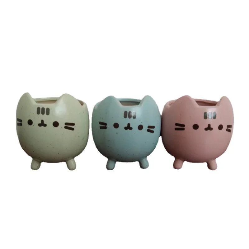 2024 Colorful Fleshy Flowerpot Cute Cat Animal Cartoon Creative Rough Ceramic Small Potted Meat Plant Mini Flowerpot