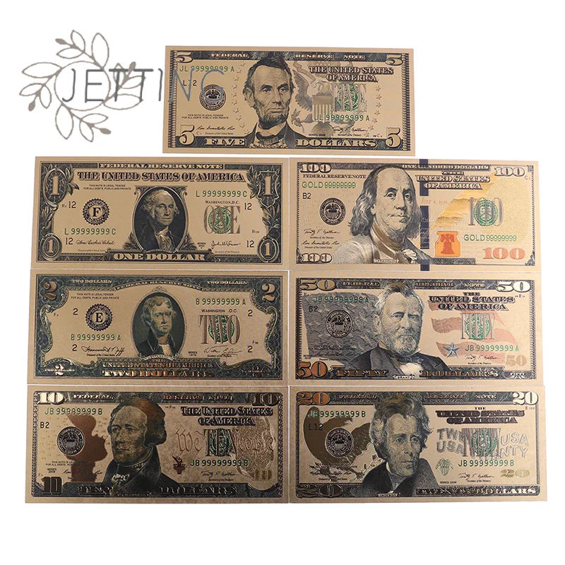 حار 7 قطعة/مجموعة 24K طبق الاصل مطلية بالذهب تذكارية الديكور الأوراق النقدية الواقعية الدولار العتيقة مطلي مذكرة تذكارية البلاستيك