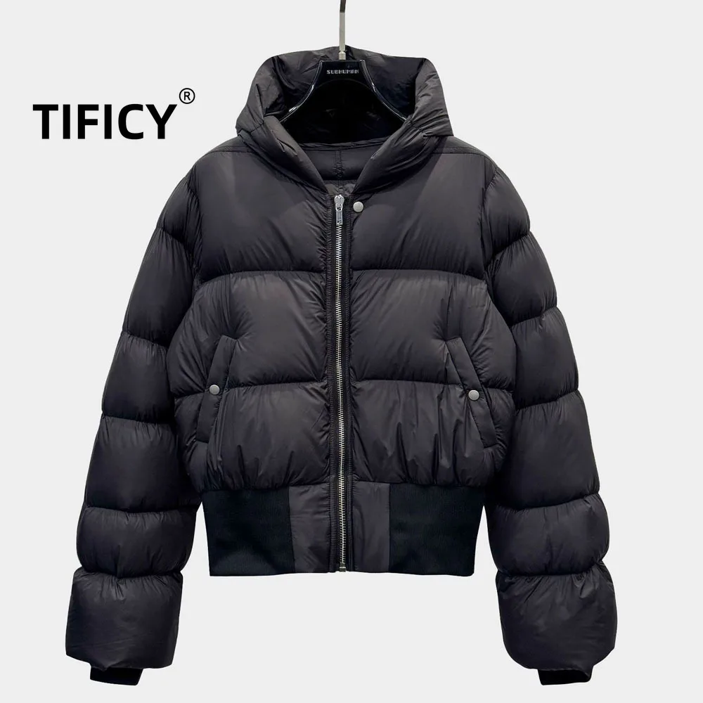 

Темный стиль, черная куртка на гусином пуху, осенне-зимняя женская легкая нейлоновая короткая куртка с капюшоном, куртка на гусином пуху