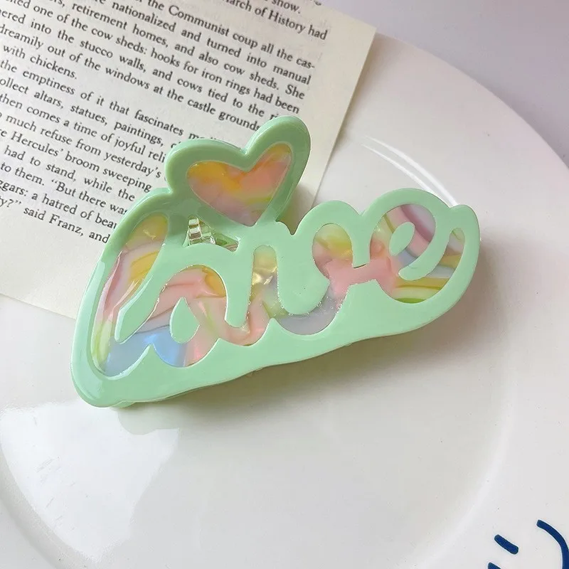 New Love Heart Letters Flower Hair Claw  Acetate Crab Hair Clip Summer Colorful Shark Clip Hair Accessories for Woman Hairpin