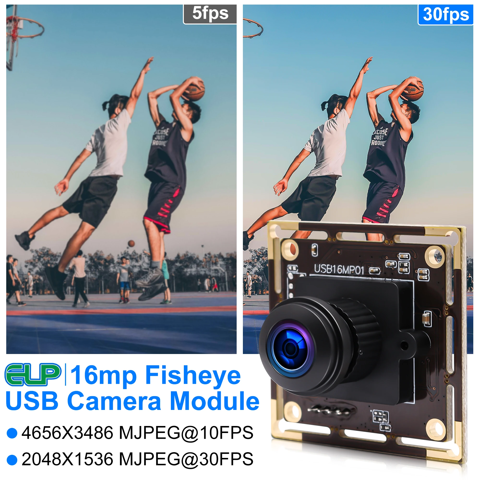 16MP Fisheye Lens USB Camera Module IMX298 Wide Angle Industrial 4K Mini Video Webcam Board for Raspberry Pi and Computer