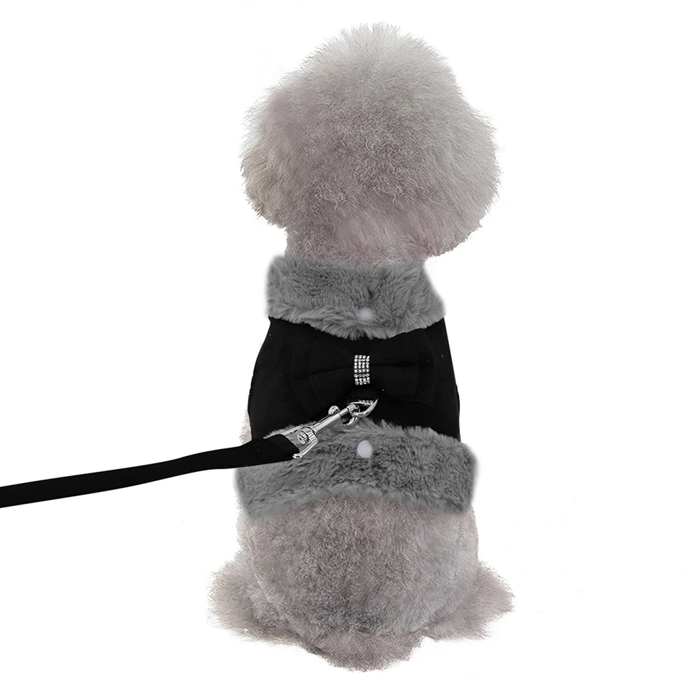 Warmes Fell Welpen Hunde geschirr Leine niedlichen Bowknot Hunde Katzen geschirre gepolsterte Haustier Weste mit passendem Führ strick für Hunde Katzen Winter – Detail 25