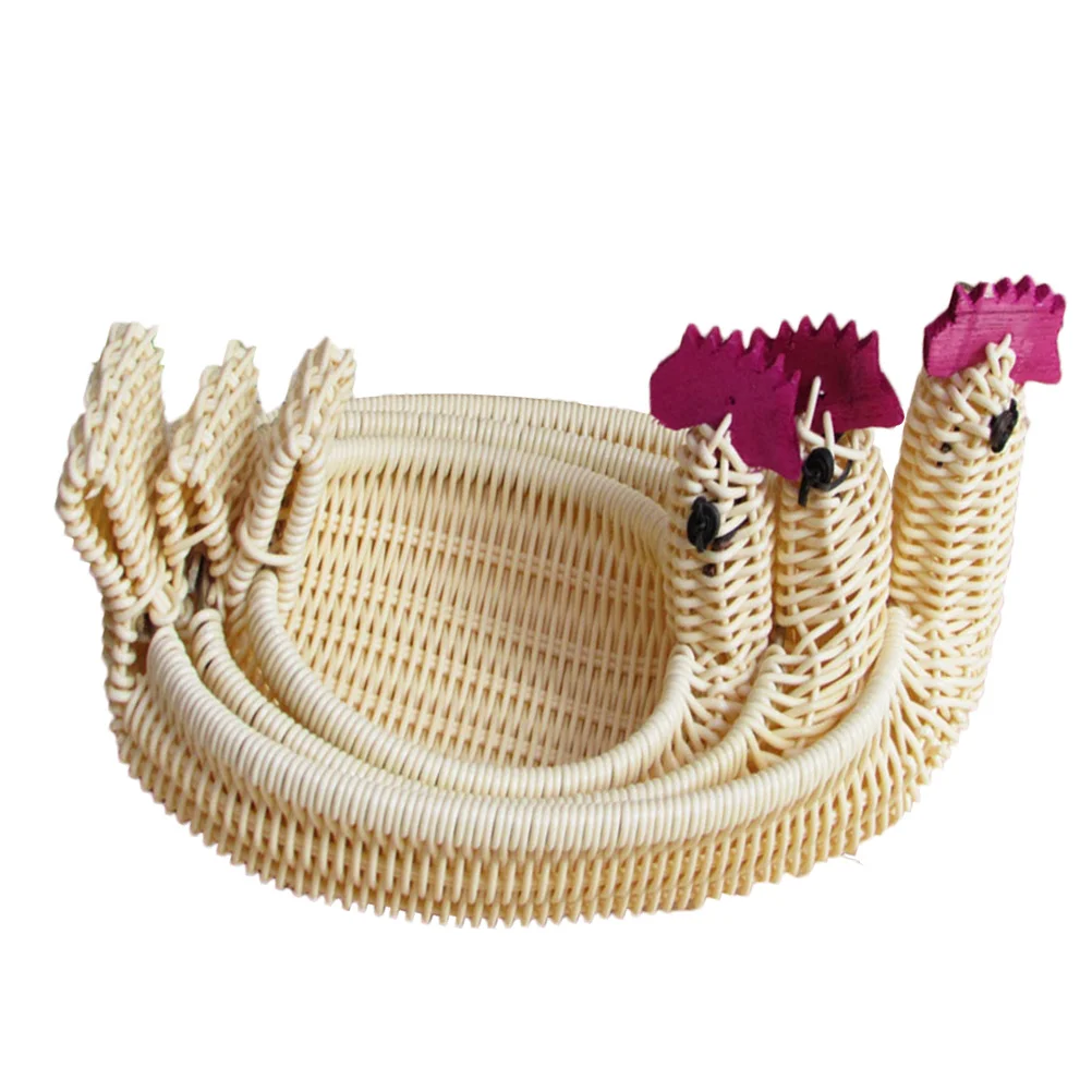 

3pcs Imitated Rattan Basket Cartoon Chick Design Woven Storage Basket For Kitchen Bathroom Hotel Desktop Organizer