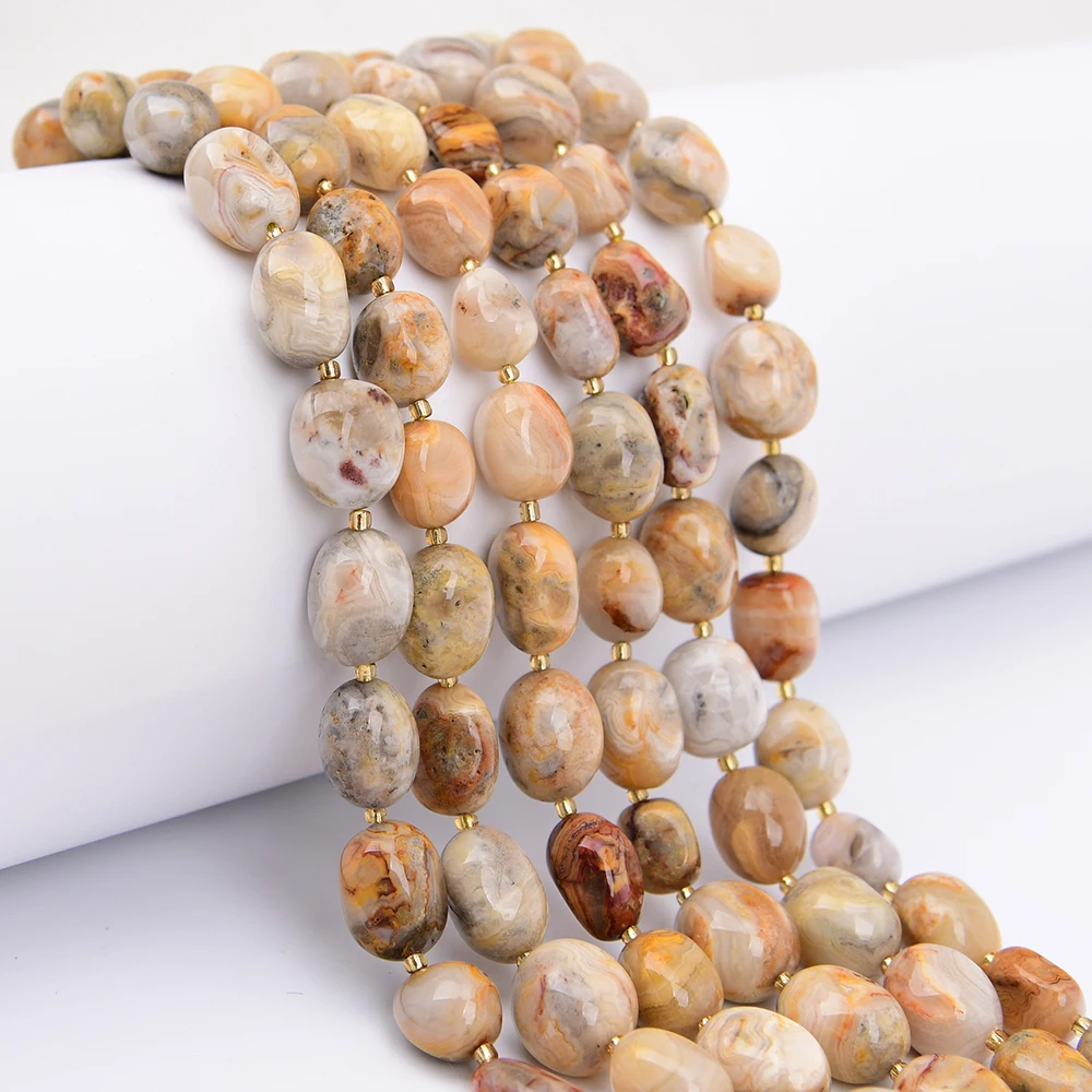 APDGG 2 Strands Natural Yellow Crazy Lace Agate Smooth Irregular Nugget Loose Beads 15.5'' Jewelry Making Accessories