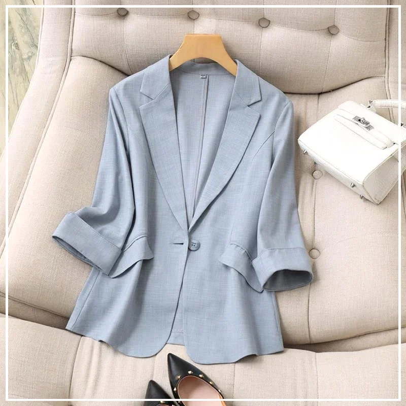 2024 New Spring and Summer Korean Edition Thin Casual Commuting Simple Loose Solid Color Versatile Three Quarter Suit Coat B830