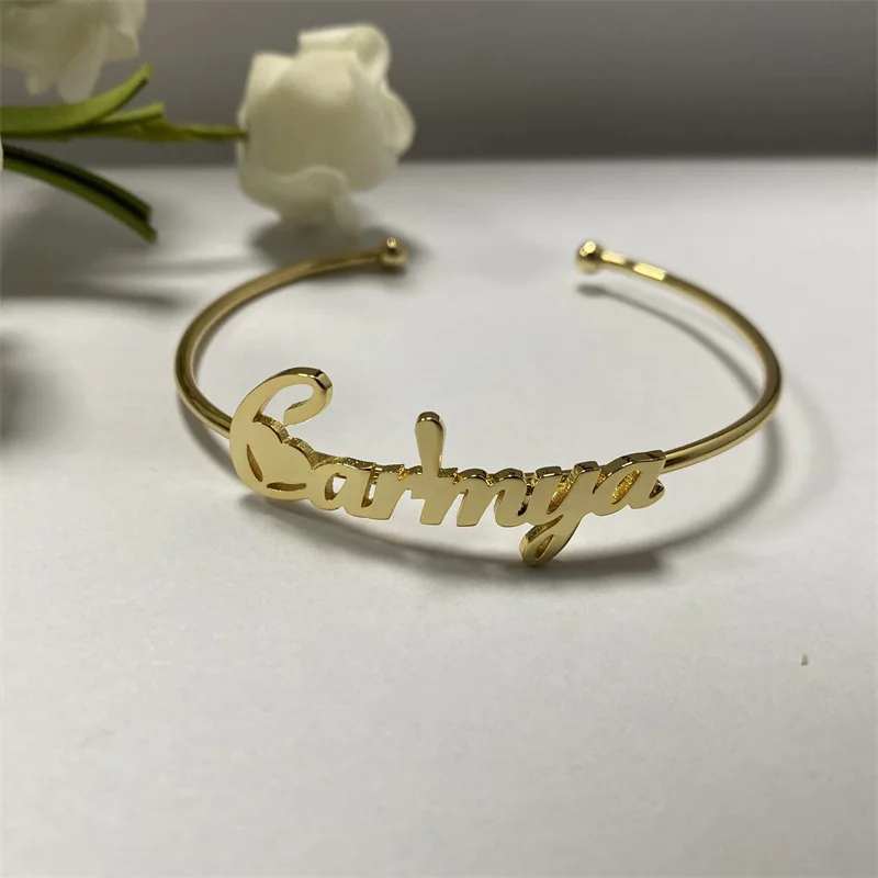 Lateefah Customized Jewelry DIY Name Pattern Bangle C Word Open Stainless Steel Gold Bangle Valentine's Day Gift