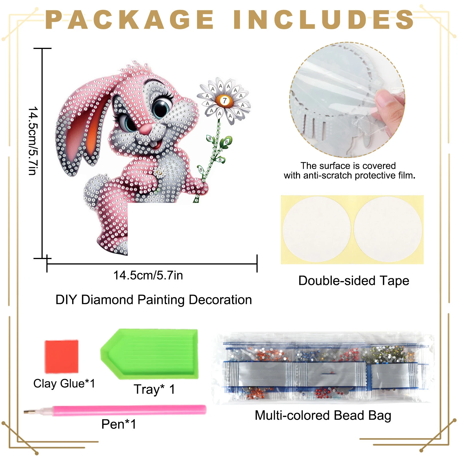 مجموعات ديكور ركن الباب الماسي، أرنب وردي أكريليك شكل خاص باب المطبخ المنزلي الماسي، إطار الصورة ديكور فني هدية #2