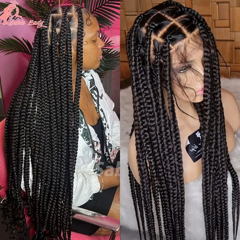 

Synthetic Knotless Box Braided Wigs For African Black Women Large Box Full Lace Wigs 36" Cornrow Lace Frontal Braiding Hair Wigs