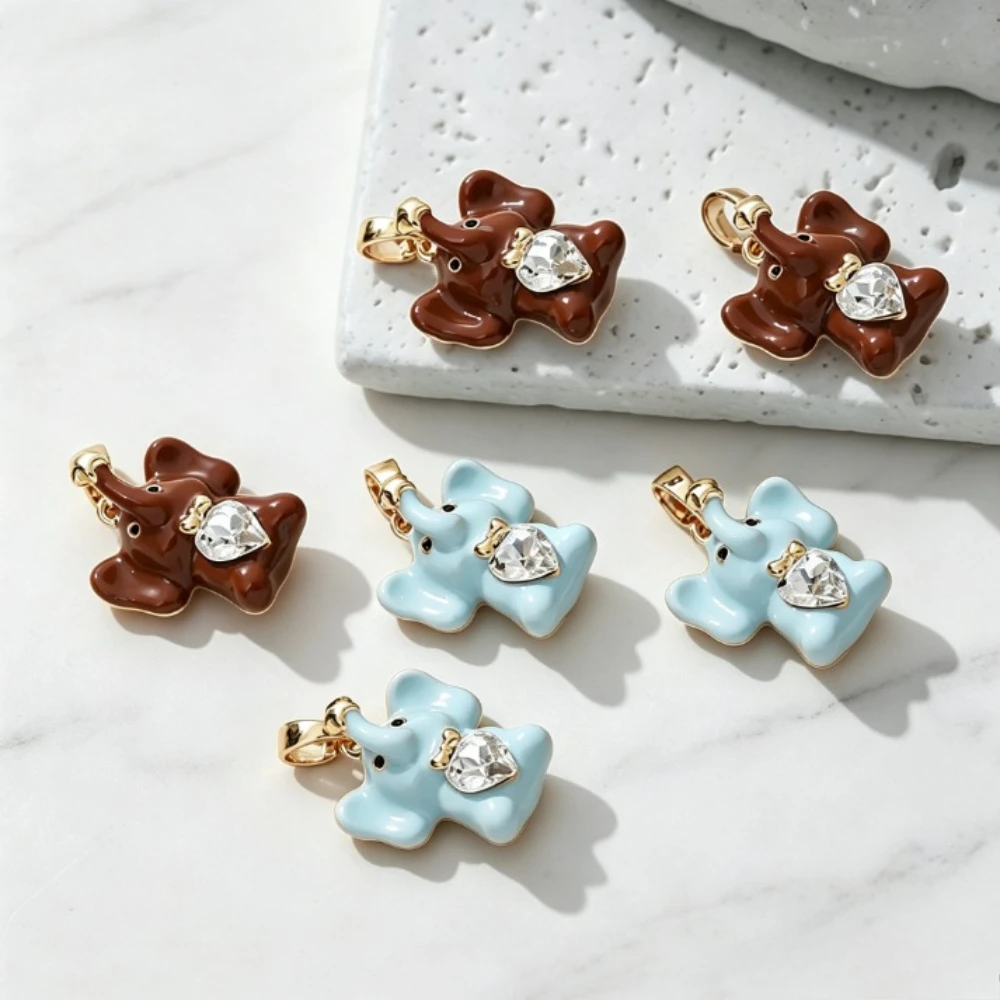 1pc Macaron Elephant Pendant Copper-plated Cute Style DIY Bracelet Necklace Accessory Component