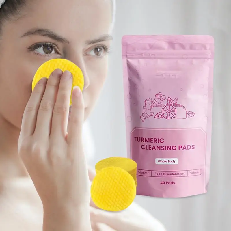 40Pcs/set Facial Acid Pads Turmeric Exfoliating Pads Turmeric Acids Cleansing Cotton Pads For Face Cleaning Care