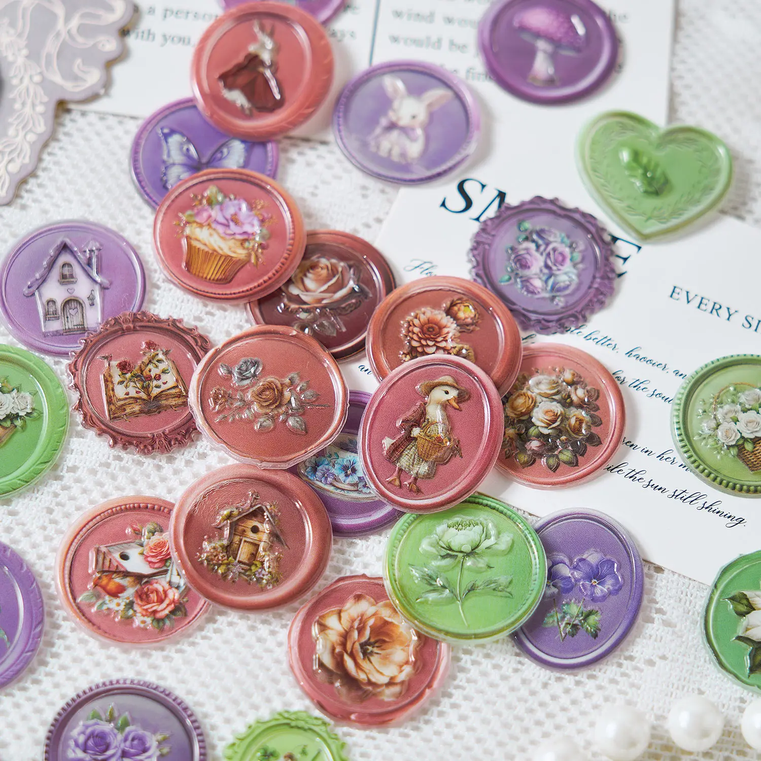 15pcs Soft Light Imprint Series Retro 3D Relief Fire Paint Dropping Adhesive Stickers Envelope Sealing Stickers