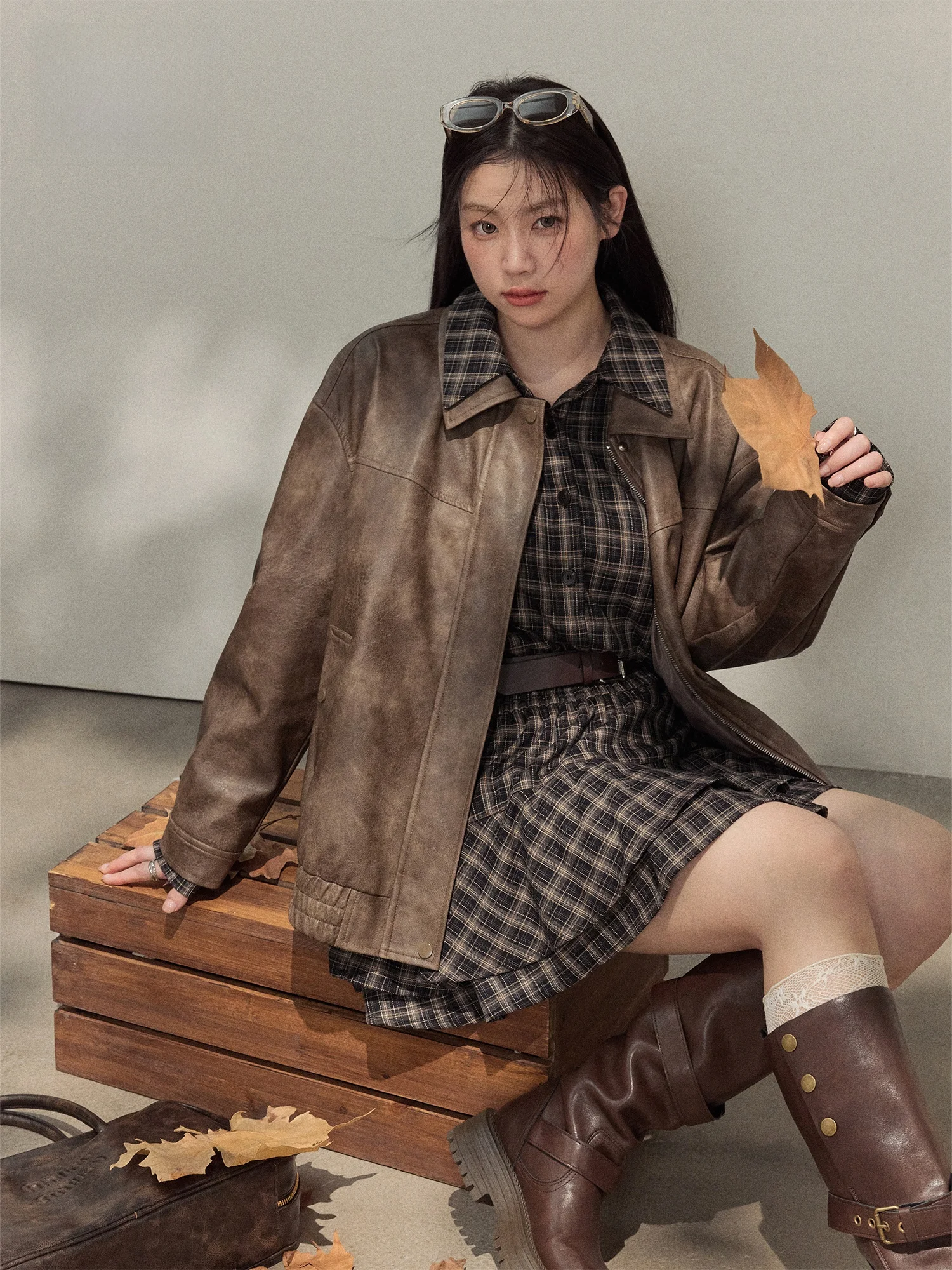 

Эффективный клетчатый комплект Dr And Jaet для похудения для женщин больших размеров, корейская юбка трапециевидной формы с высокой талией, модная верхняя одежда