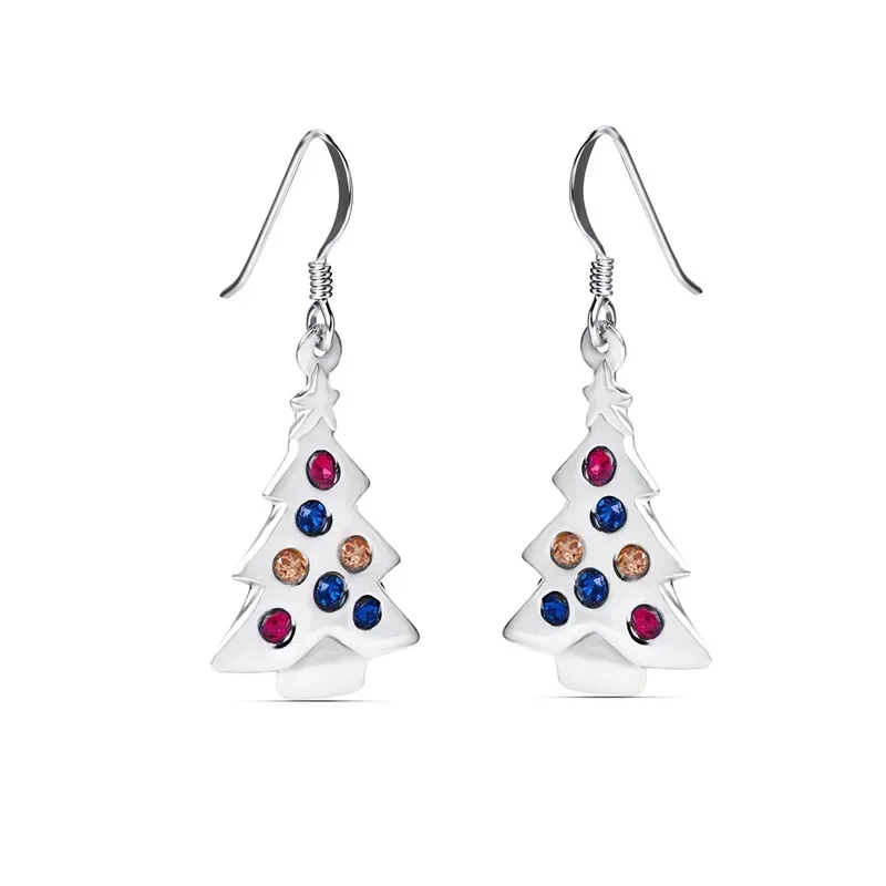 2026 New Christmas Tree Colorful Earrings for Women, Fashionable Micro Inlay, Popular Christmas Fashion Jewelry Wholesale