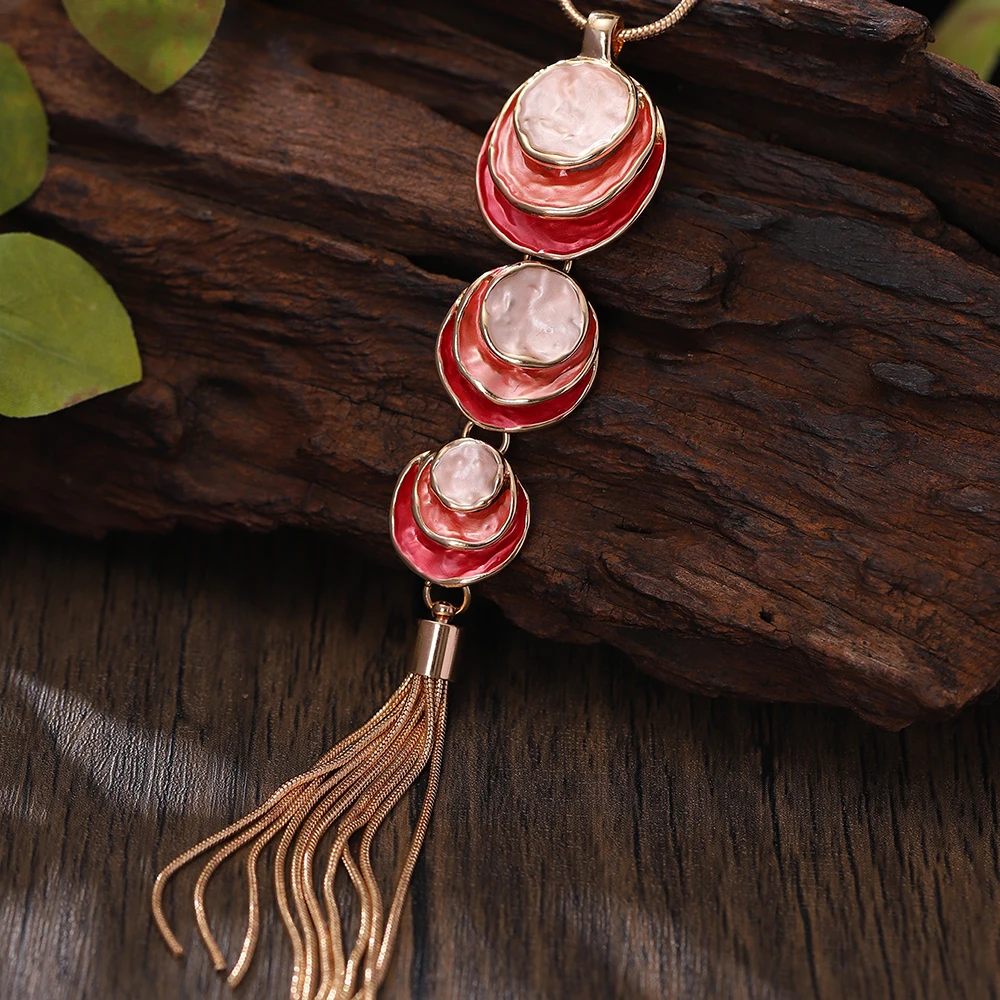 Fashion 3-Layer Round Chain Tassels Pendant Necklace for Women Accessories Trendy Gold Color Long Necklaces Party Jewelry Gift