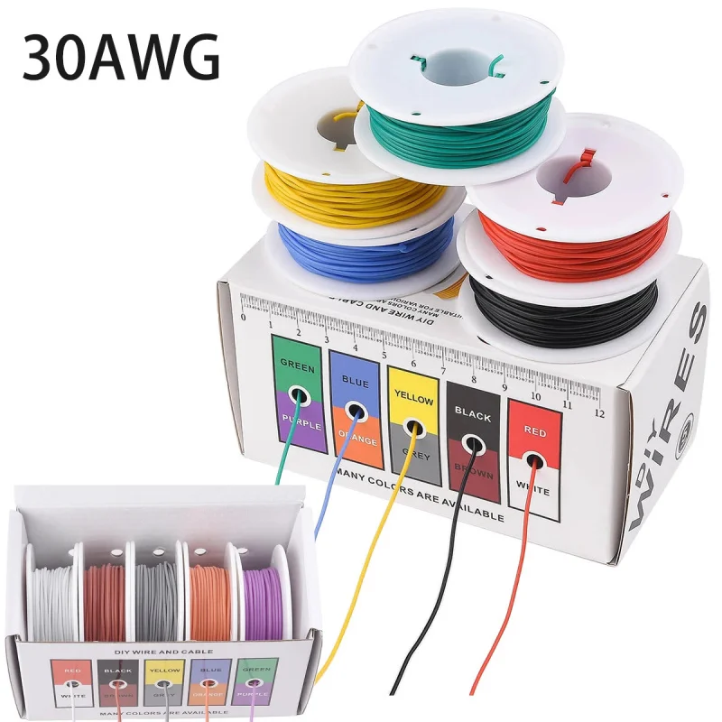30 AWG Silicone Wire Kit, 10 Colors Stranded Tinned Copper Electrical Hook Up Wires, Flexible High Temperature Resistant Cable