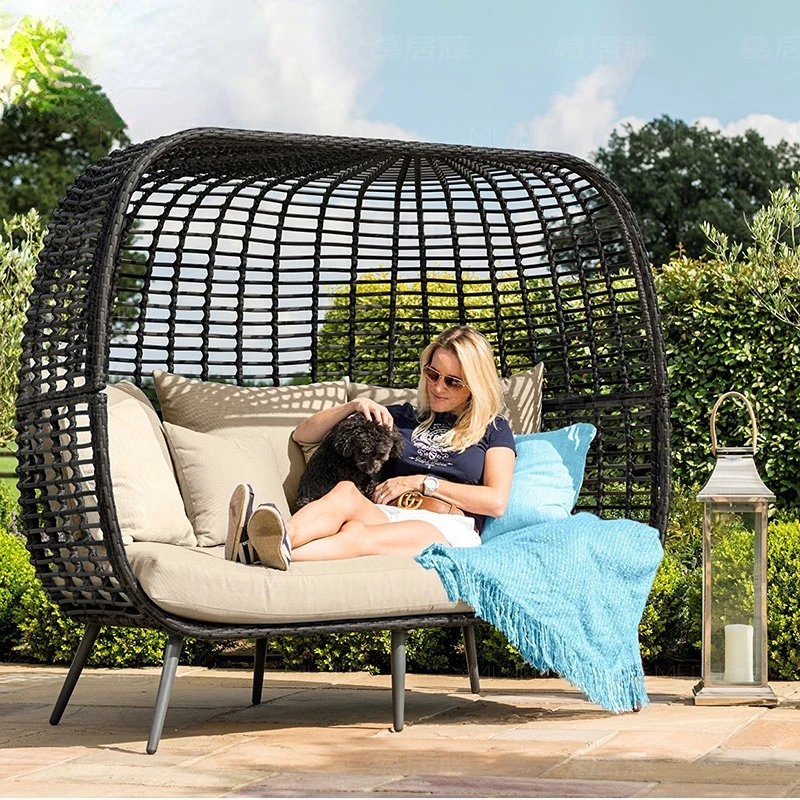 Outdoor sofa rattan woven furniture bamboo rattan bird's nest three double lazy leisure terrace