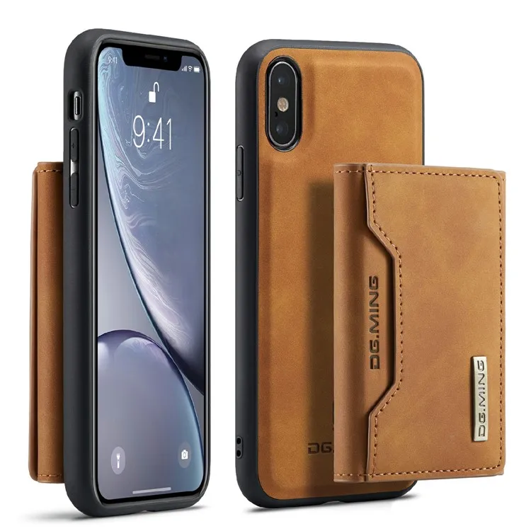 

DG.MING M2 Series Magnetic Anti-drop Wallet Design Leather Coated Hybrid Case with Kickstand for iPhone X/XS 5.8 inch - Brown