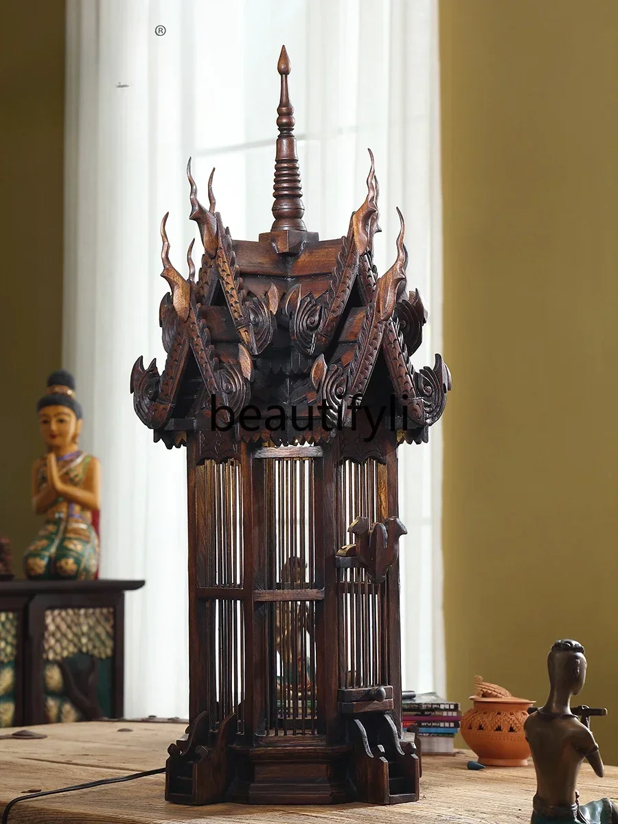 

13Birdcage Hotel Decorative Tabletop South East Asia Wooden Ornament, Vintage Chinese Art