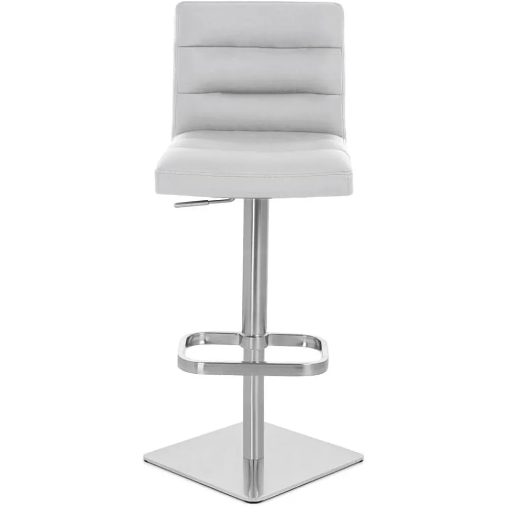 Modern Adjustable Height Grey Lush Bar Stool with Brushed Square Base