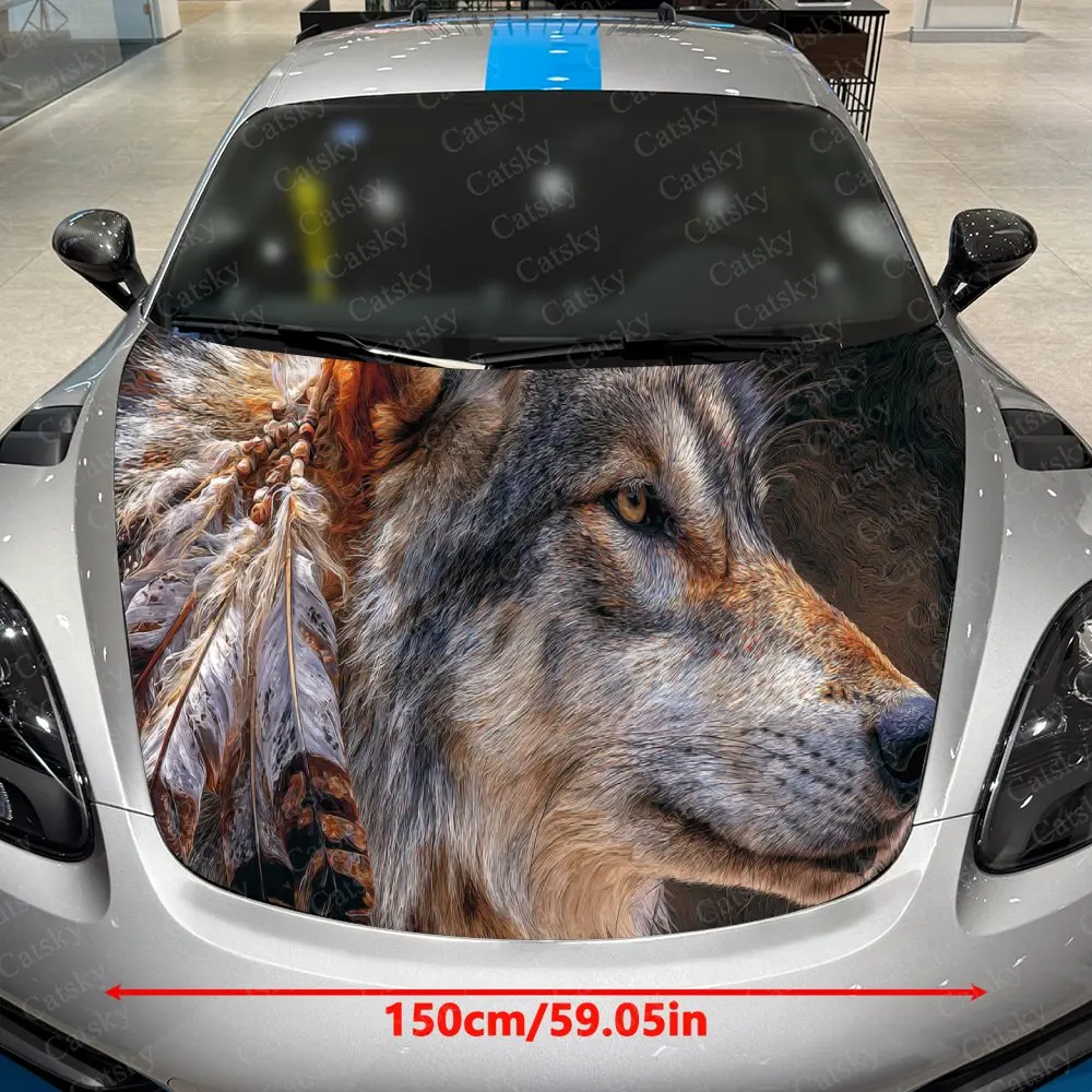 Native Feather Wolf Car hood stickers, decorative pattern car stickers, car self-adhesive scratch resistant stickers Auto Access