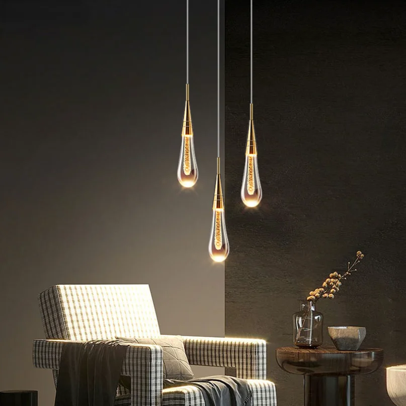 Nordic LED Luxury Crystal Chandeliers Water Drop Lamps Bedroom Bedside Modern Simple Bar Decorative Pendant Lights