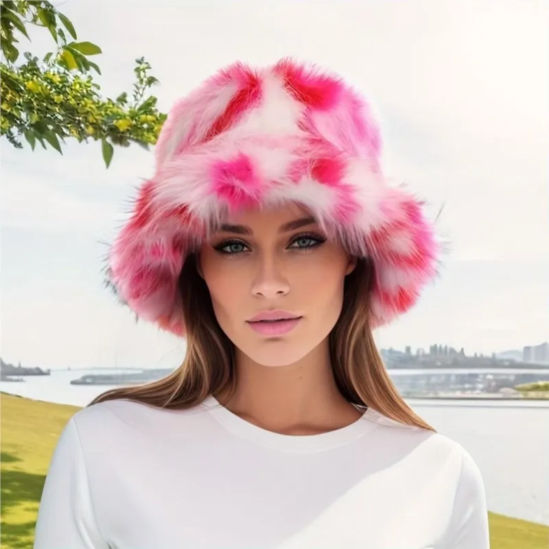 A plush fisherman's hat for women in winter featuring colorful fashionable and warm fur hats