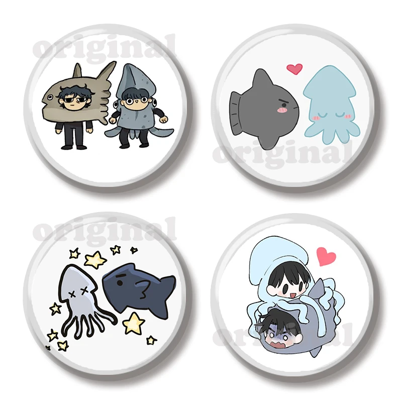 44MM Anime Sunfish and Squid ORV Pin Soft Button Jewelry Creative Badge Cartoon Brooch Lapel Pin Bag Backpack Hat Decoration