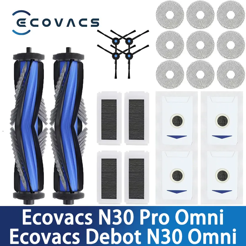 متوافق مع Ecovacs Deebot N30 Omni / N30 Pro Omni Robot Vacuum Accessories فرشاة جانبية رئيسية فلتر Hepa خرقة كيس لجميع الغبار أجزاء
