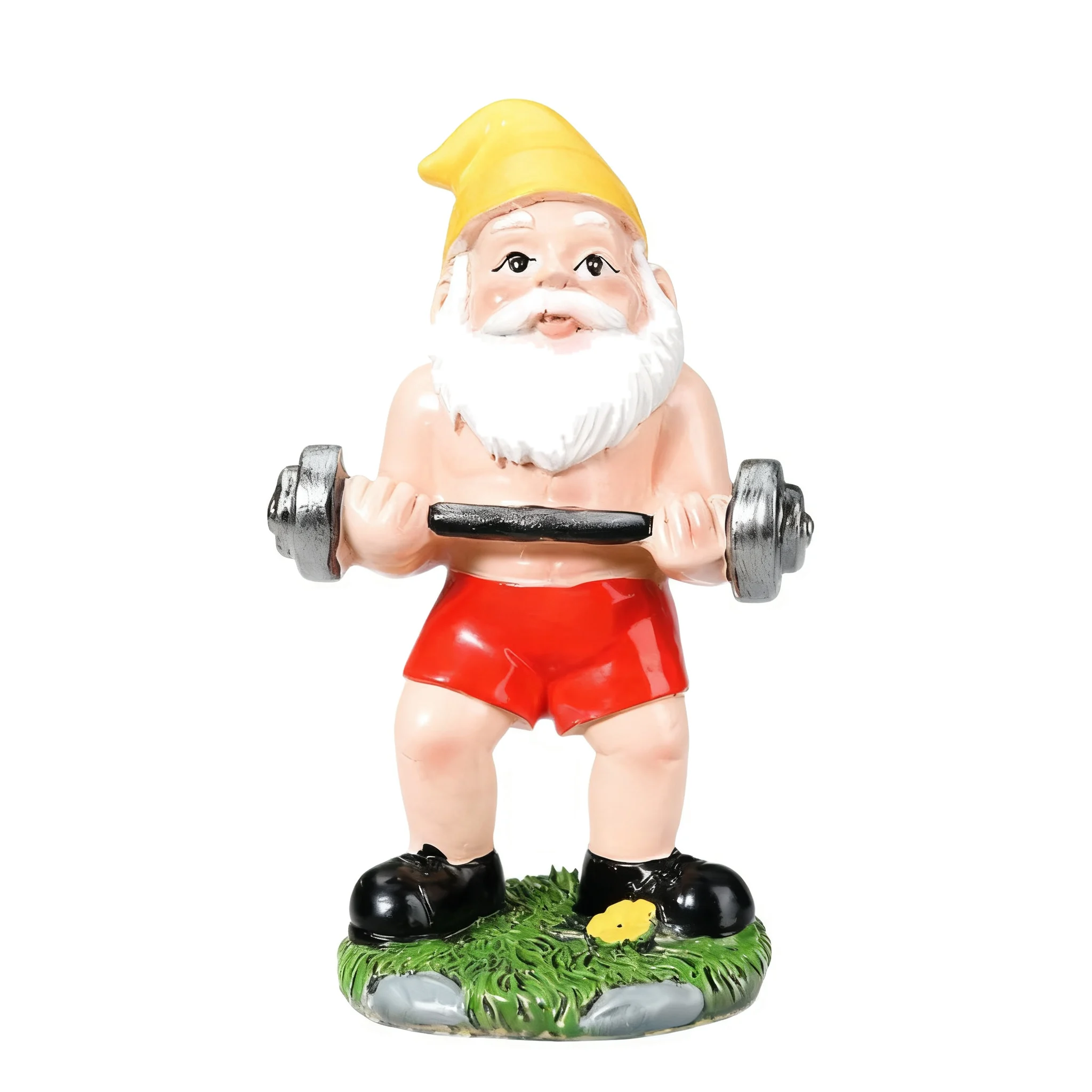Patio Decor Statue Garden Gnome Statue Dumbbell Lifting Gnome Resin Figurine Outdoor Lawn Ornament