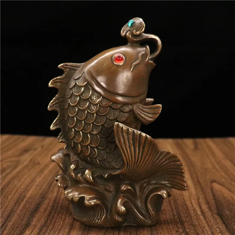 Pure Brass Auspicious Fish Ornament: Abundant Fortune All Wishes Come True, Perfect Gift for Holidays, Office and Living Roo