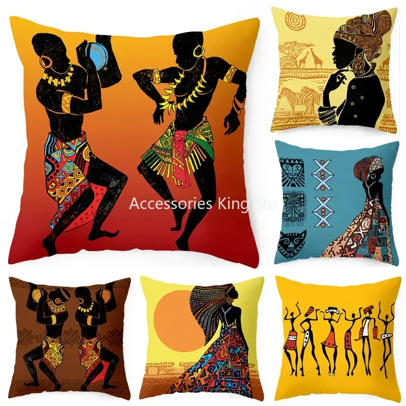 40/45/50/60cm Africa Life Collection African Woman Pillowcase Sofa Car Decorative Cushion Cover for Home Decor Pillow Case