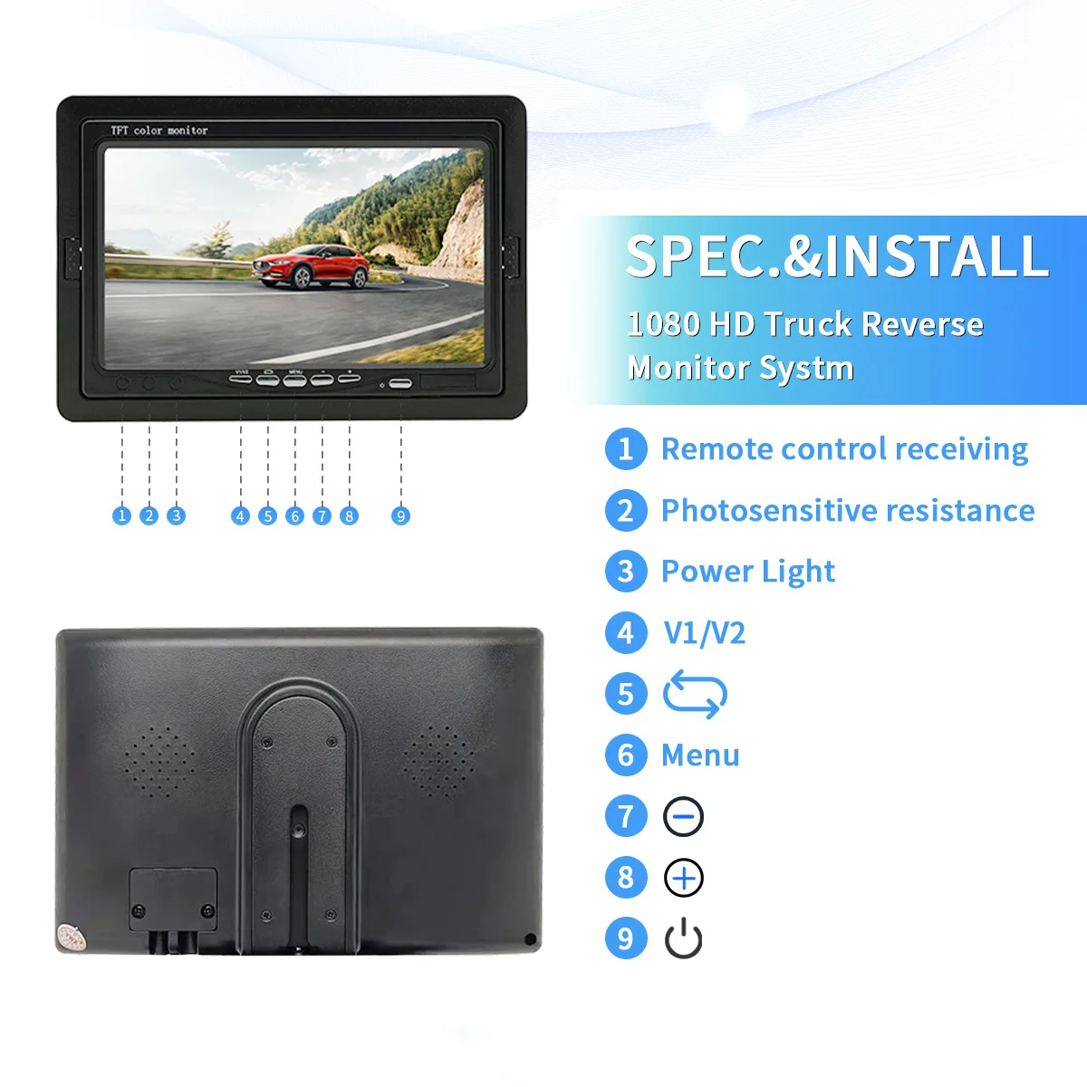 HD Rear View 7 Inch TFT LCD Monitor Car Monitor Screen Reverse Backup School Bus Truck Camera System for Heavy Duty