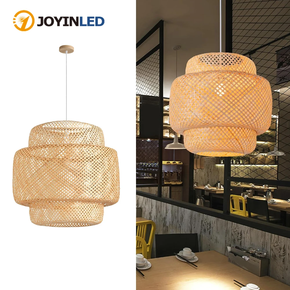 JOYINLED Bambus-Pendelleuchte, 30/40/50 cm, handgewebte Rattan-Hängelampe, Bauernhaus-Kronleuchter aus Korbgeflecht für Esszimmer, Wohnzimmer, Schlafzimmer