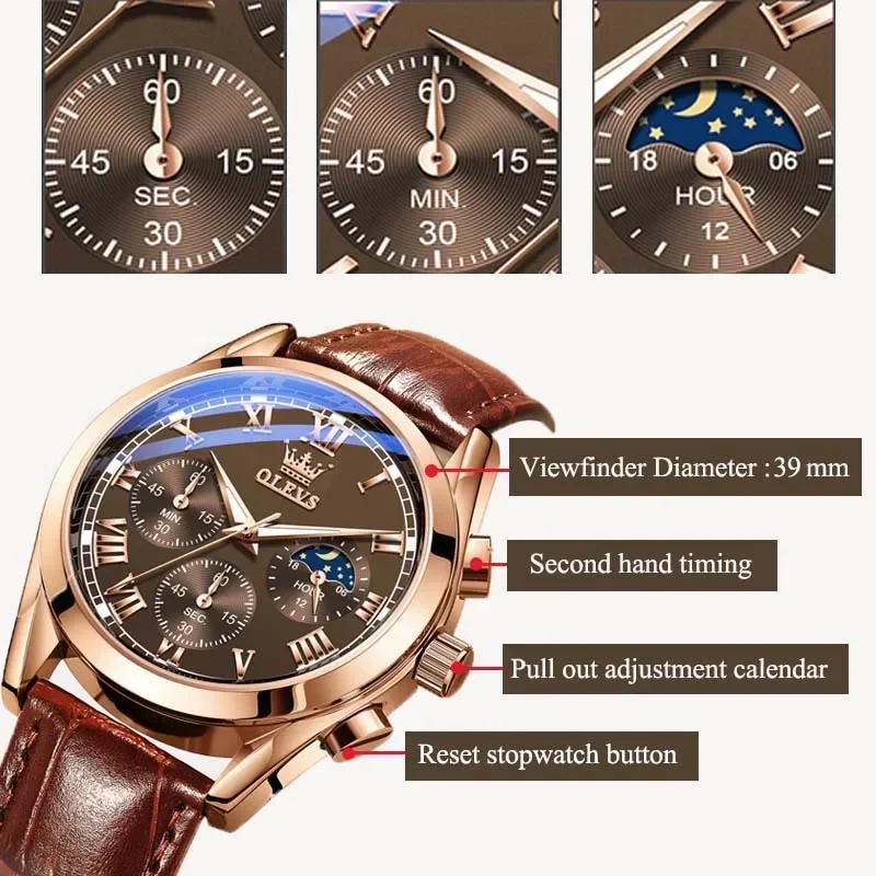 OLEVS Quarzuhr für Männer Top Marke Luxus Uhren Mondphase wasserdicht Herren uhren Mode Chronograph Armbanduhren Für Männer