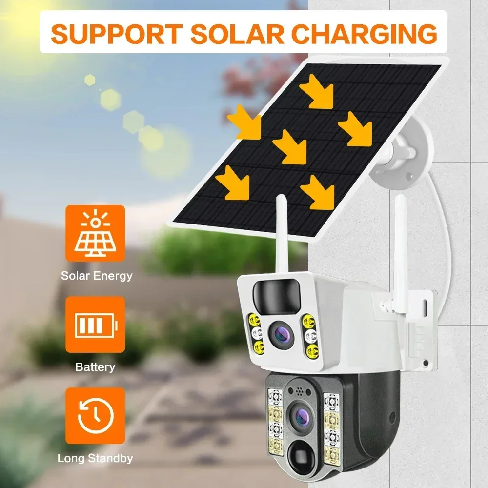 4K 8MP Solar Camera 4G SIM Card Outdoor Dual Lens Automatic Tracking PIR Human Detection Night Vision Safety Monitoring V380 Pro