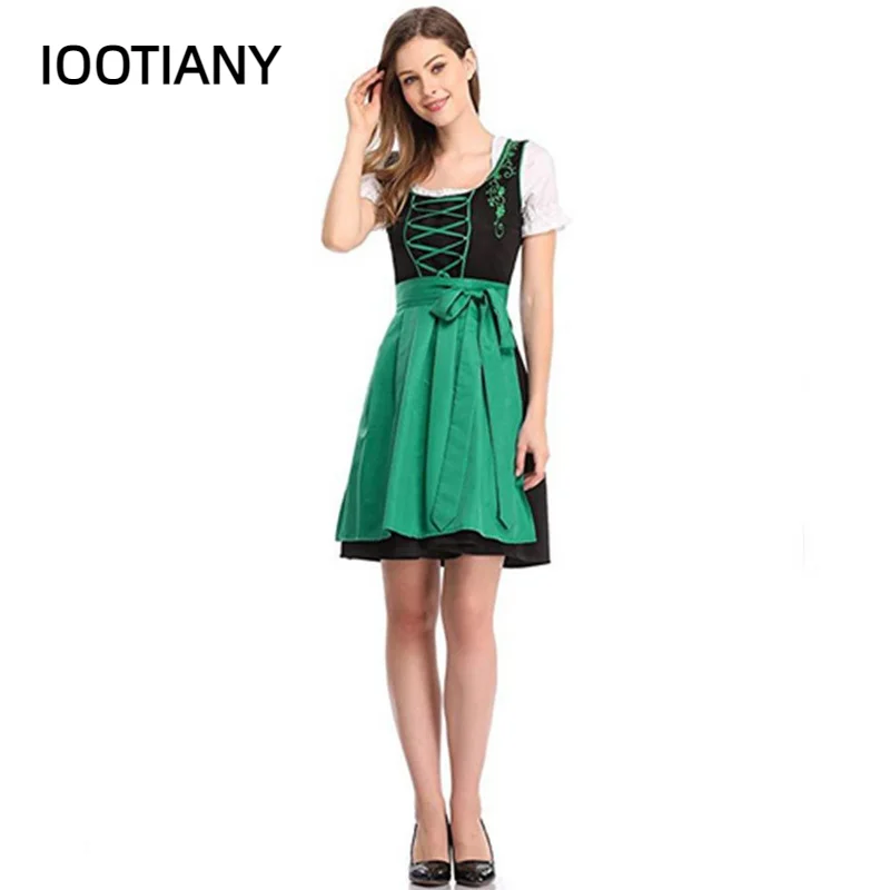 Medieval Women Oktoberfest Maid Costume Munich Bavaria Dress Adult Halloween Cosplay German Solid Color Hostess Masquerade Dress